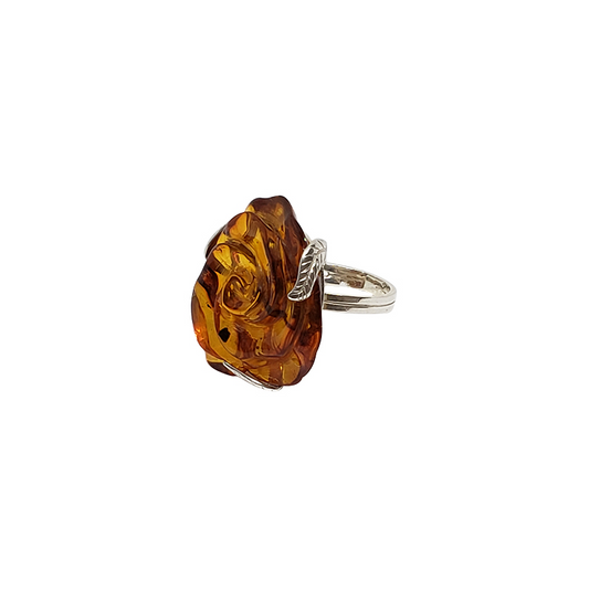 Cognac Amber Adjustable Flower Ring