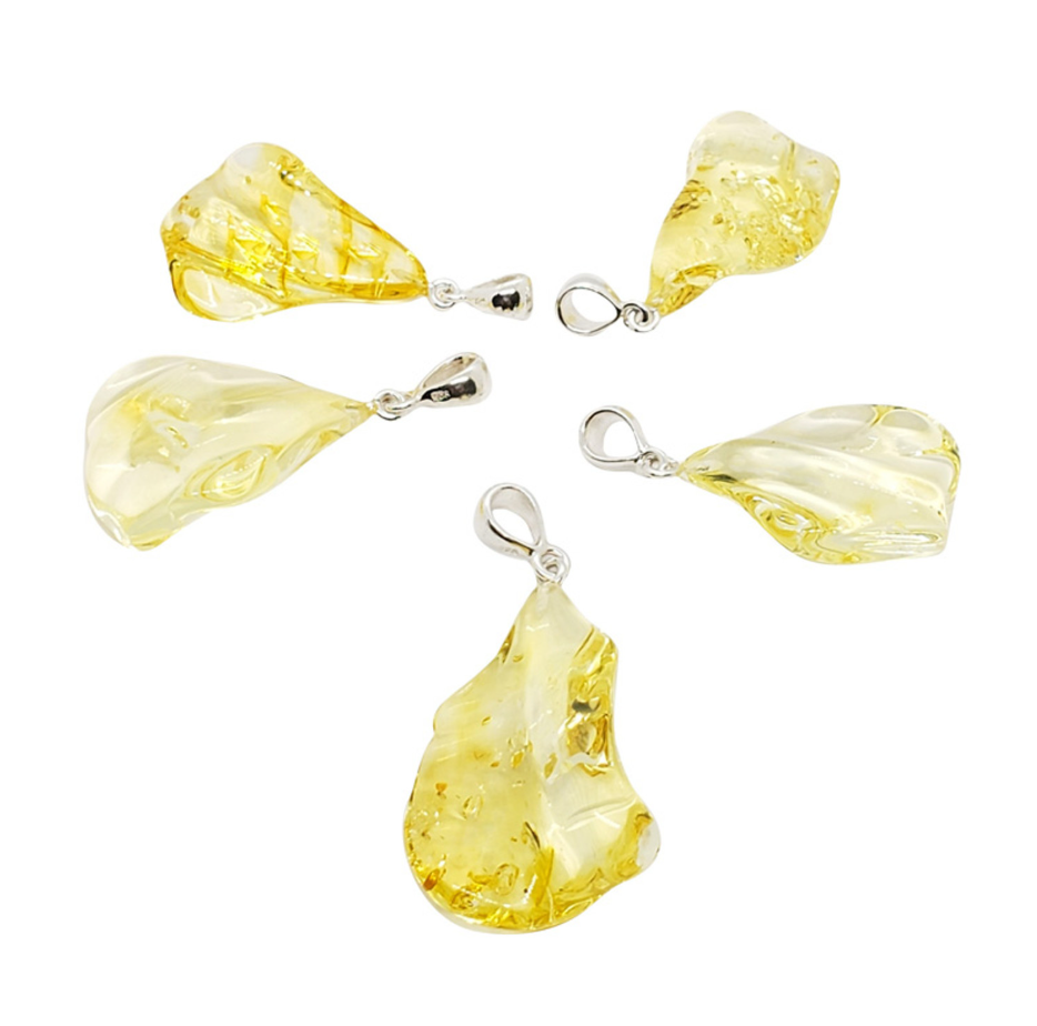 Free-form Wave Drop Citrine Amber Pendant