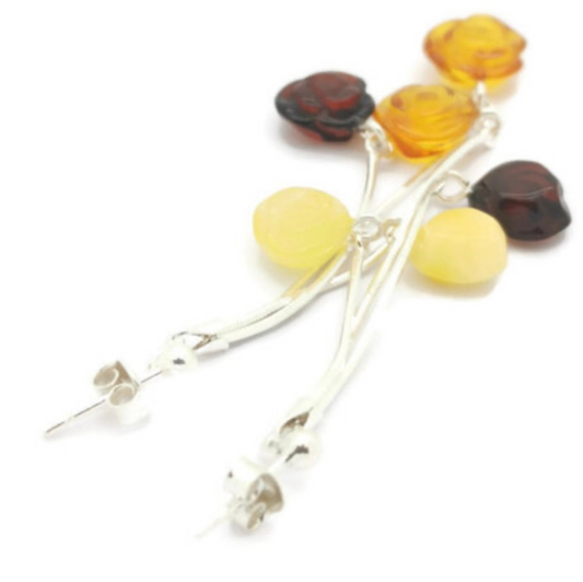 Multi-color Amber Carved Rose Earrings