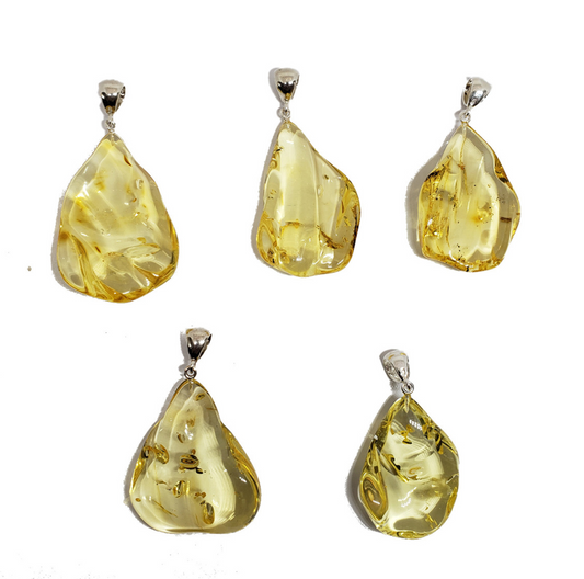 Free-form Wave Drop Amber Pendant