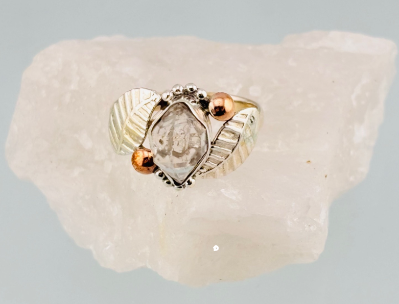 8712 - Herkimer Diamond Leaf Design Ring Size 9