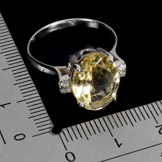 Oval Citrine 14x10mm White Topaz 925 Sterling Silver Ring