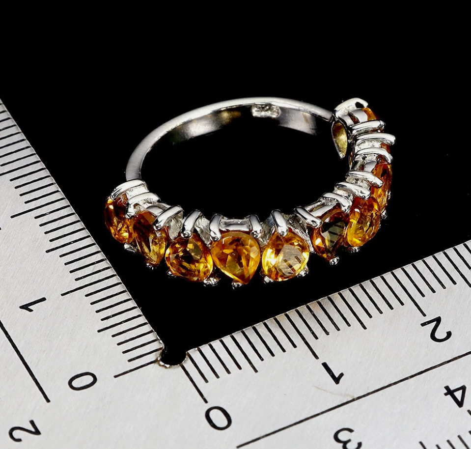Pear Citrine 5x4mm 925 Sterling Silver Ring Size 7
