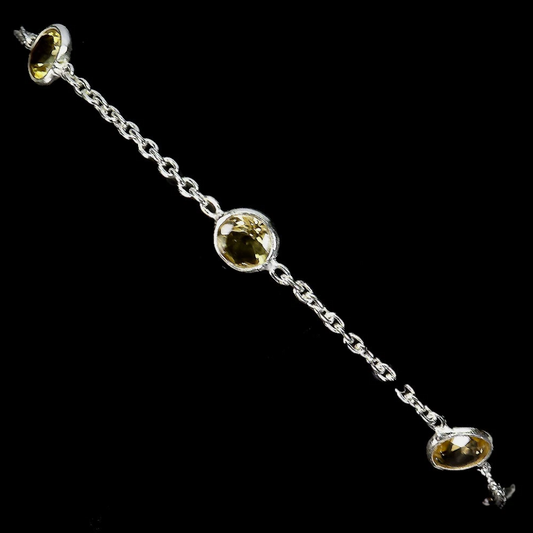 925 Sterling Silver Bracelet Round Citrine 5mm Natural Gemstone