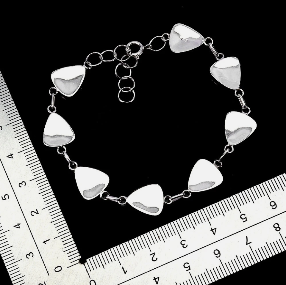 Gold Plated 925 Sterling Silver Bracelet Trilliant Mother Of Pearl 8x7mm 7"