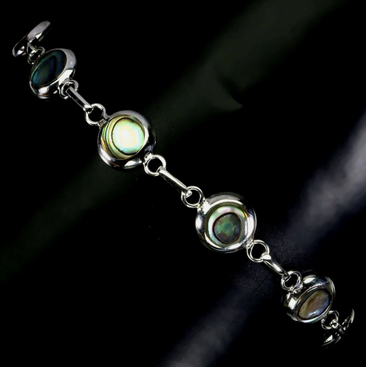 Gold Plated 925 Sterling Silver Bracelet Round Mother of Pearl 6mm 7 inches