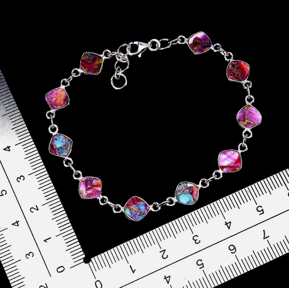 925 Sterling Silver Bracelet Cushion Kingman Turquoise 6mm Gemstone Jewelry 7 In