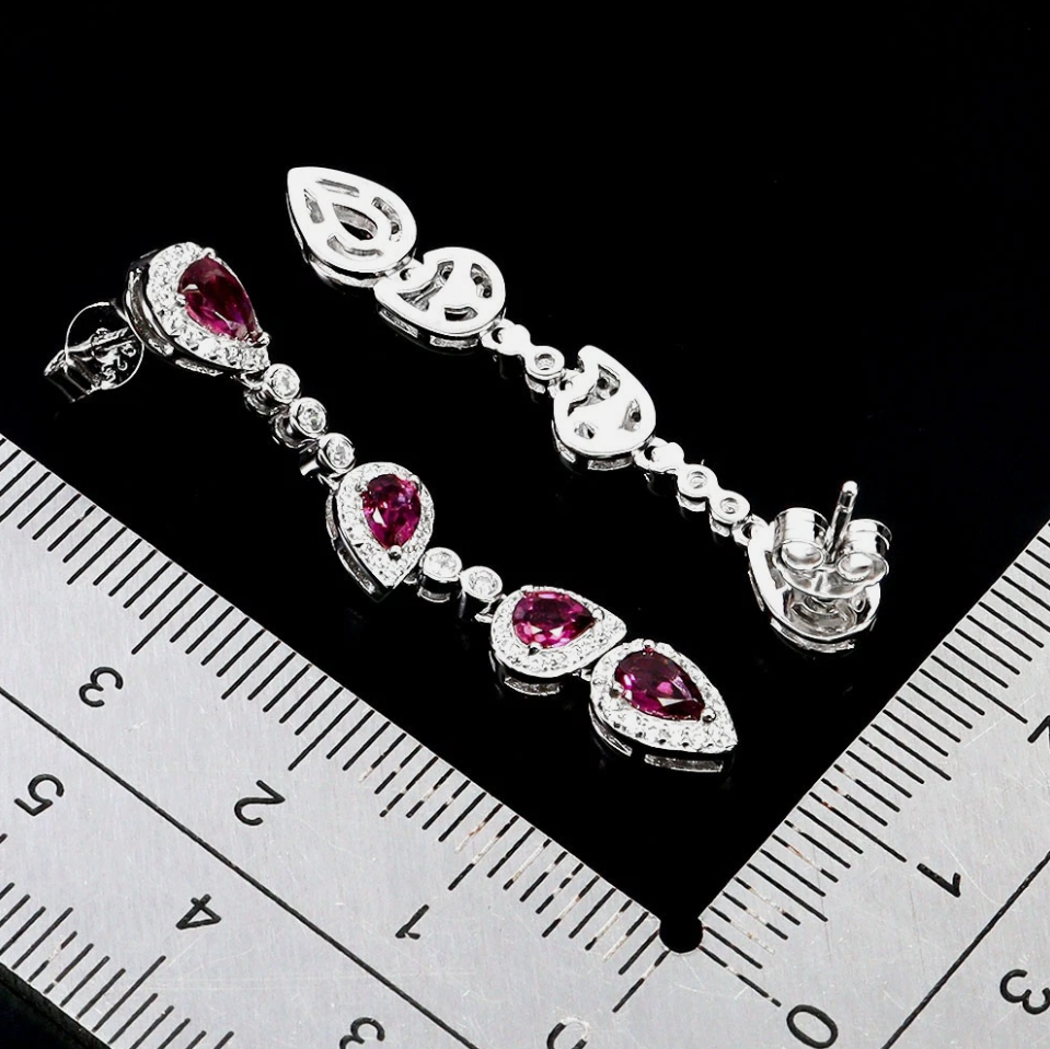 925 Sterling Silver Earrings Pear Rhodolite Garnet 5x3mm Natural Gemstone