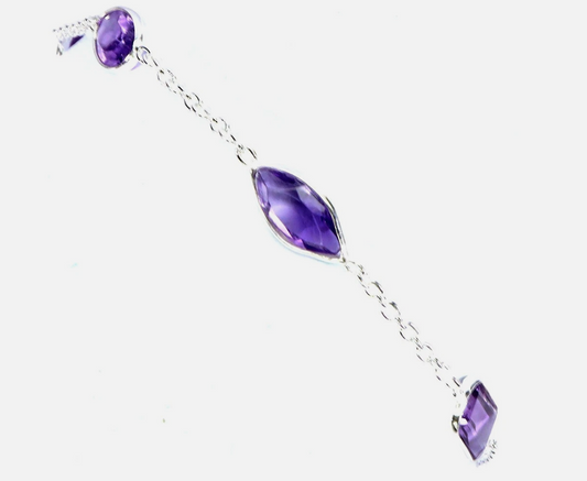 925 Sterling Silver Bracelet Natural Amethyst 5mm 8"