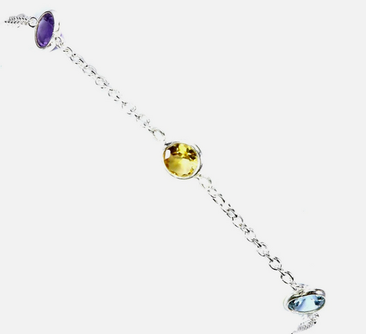 Dainty Multi-Gemstone Station Bracelet – 925 Sterling Silver