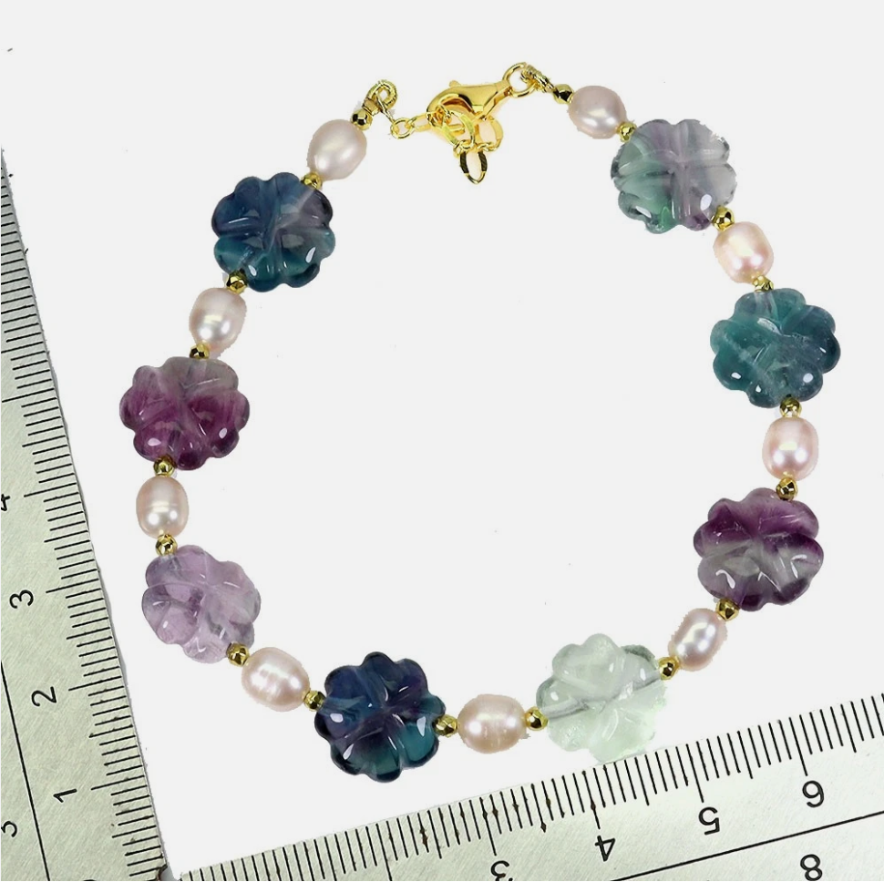 Afghan Fluorite & Pearl Bracelet (14k Gold Plated Sterling Silver)