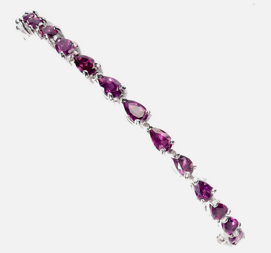 Natural African Rhodolite Garnet Tennis Bracelet 925 Sterling Silver 14K WGP 7"
