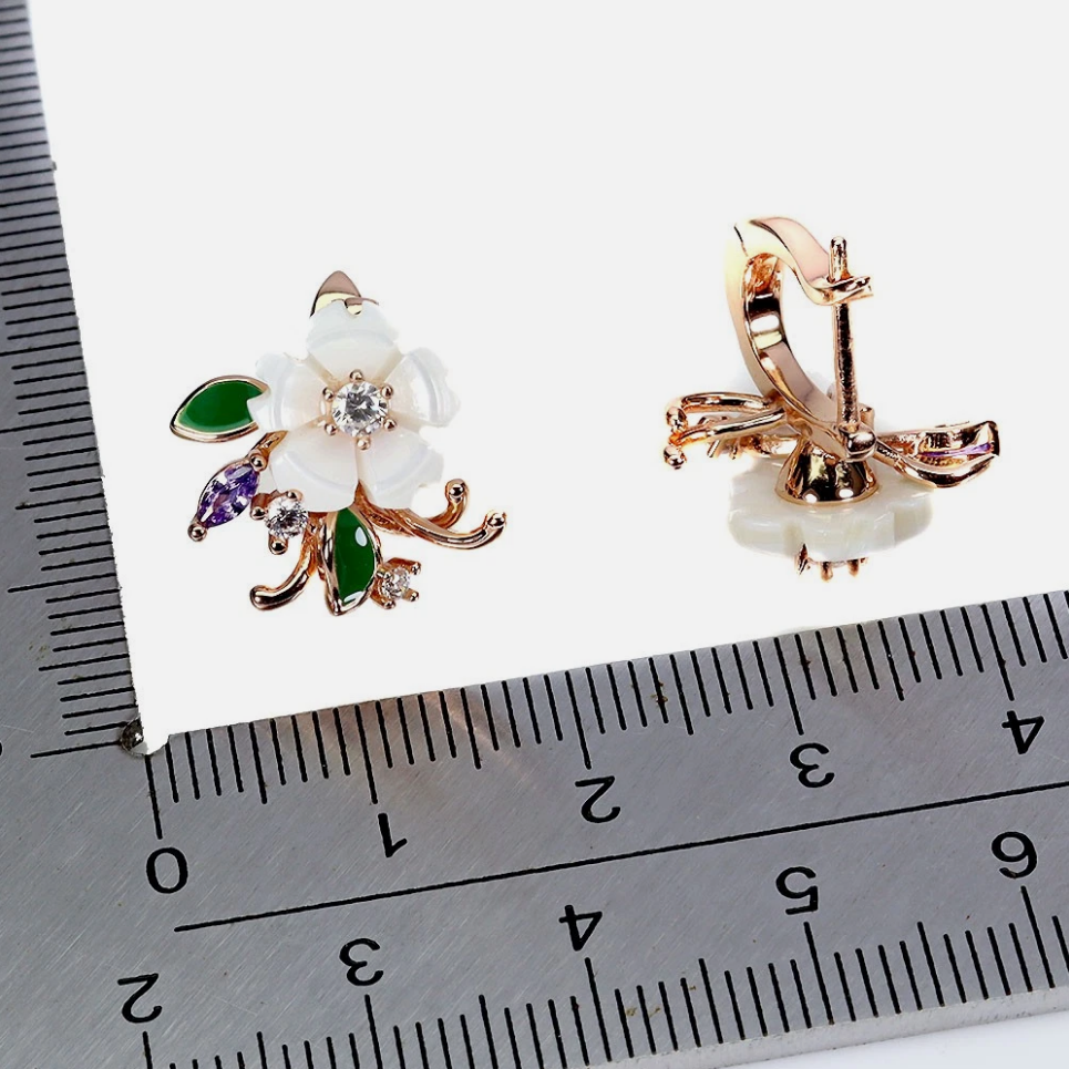 925 Sterling Silver 14ct Gold Plated Floral Mother Of Pearl
