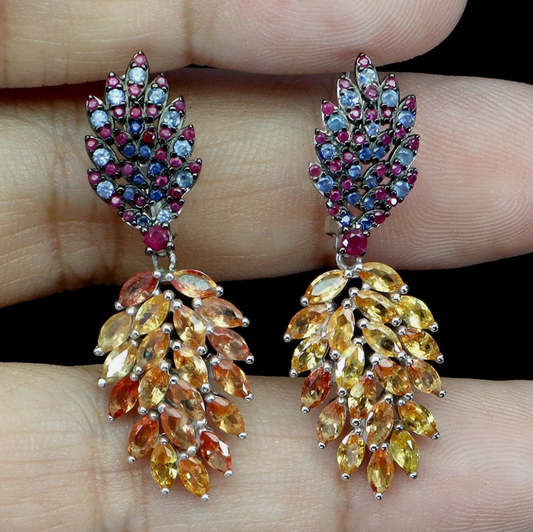 925 Sterling Silver Earrings Marquise Yellow Sapphire Ceylon Ruby Gemstone
