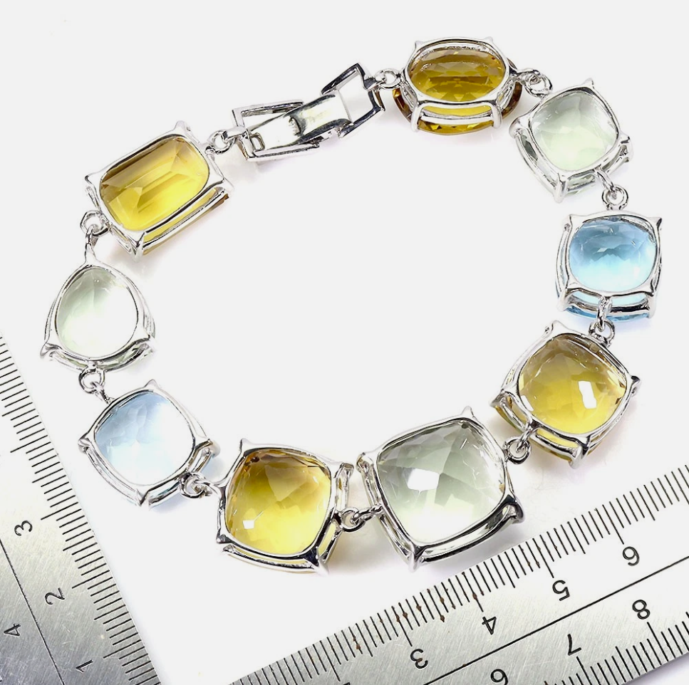 Stunning Multi-Gemstone 925 Sterling Silver Bracelet – Cushion Cut