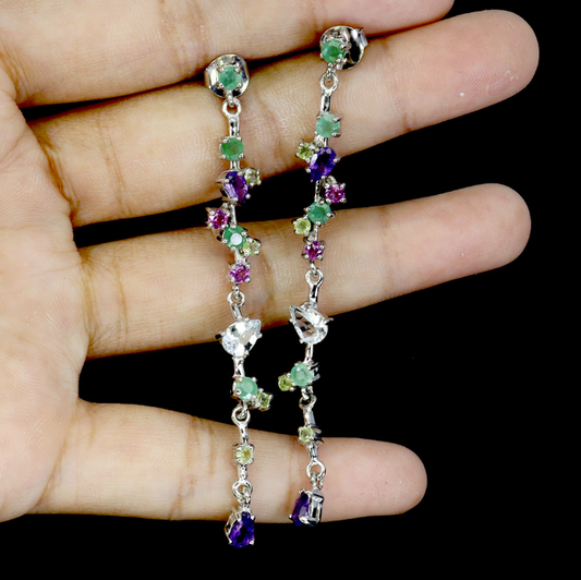 Pear Aquamarine 6x4mm Amethyst Emerald 925 Sterling Silver Earrings