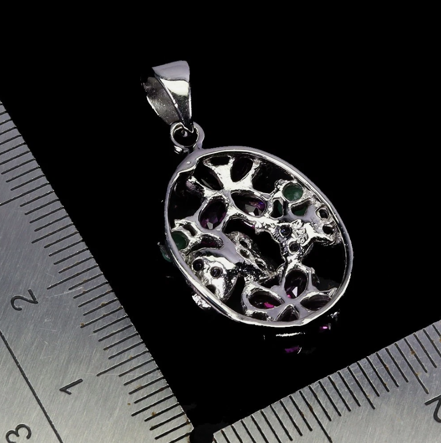 925 Sterling Silver Pendant Rhodolite Emerald Tanzanite