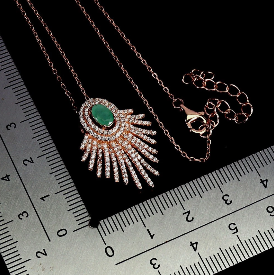 Emeralds and Cubic Zirconia 14-karat rose gold plating set