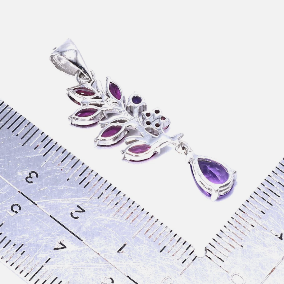 Enchanted Orchard: Natural Amethyst & Rhodolite Garnet Jewelry Set (with 18" Sterling Silver Anchor Chain)