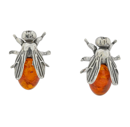 Baltic Amber Pendant & Earrings Set in a Gift Box - Fly on Leaf