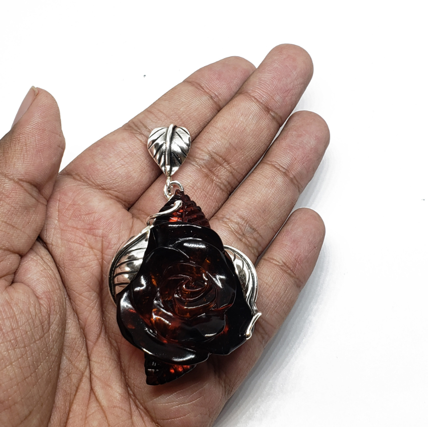 Amber Sterling Silver Handmade Pendant