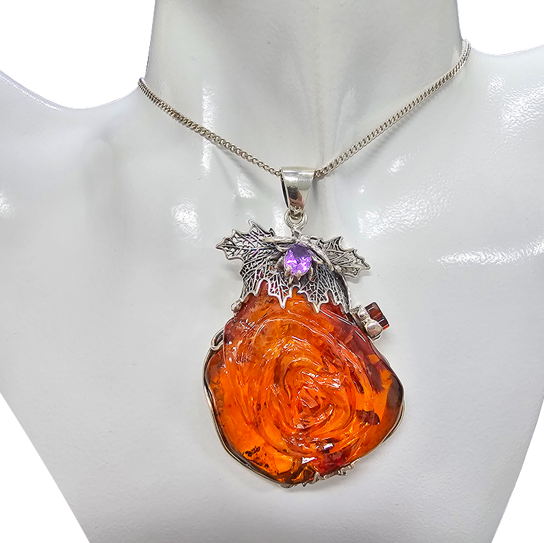 Handmade Amber Rose Pendant