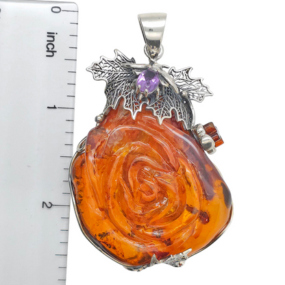 Handmade Amber Rose Pendant