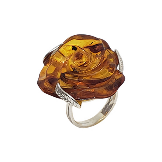 Cognac  Amber Adjustable Flower Ring