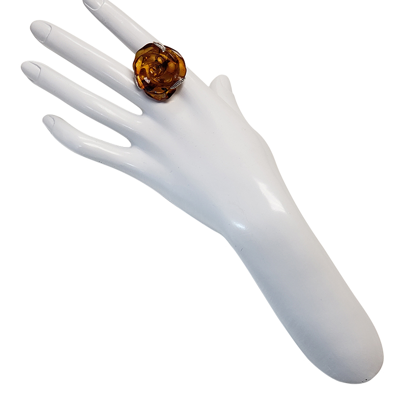 Cognac  Amber Adjustable Flower Ring