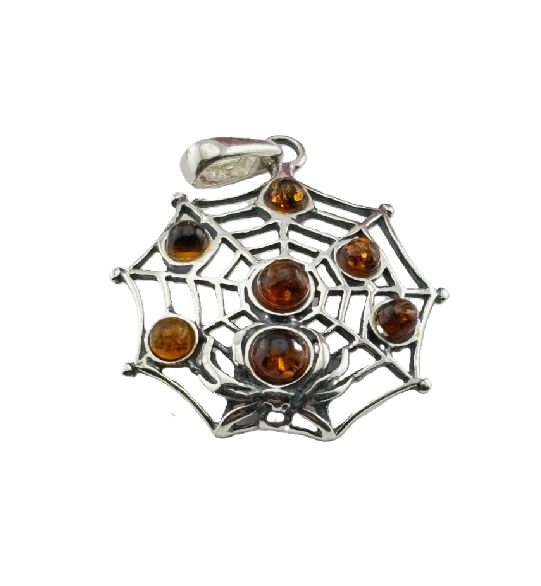 Spider on a Cobweb Cognac Amber Pendant