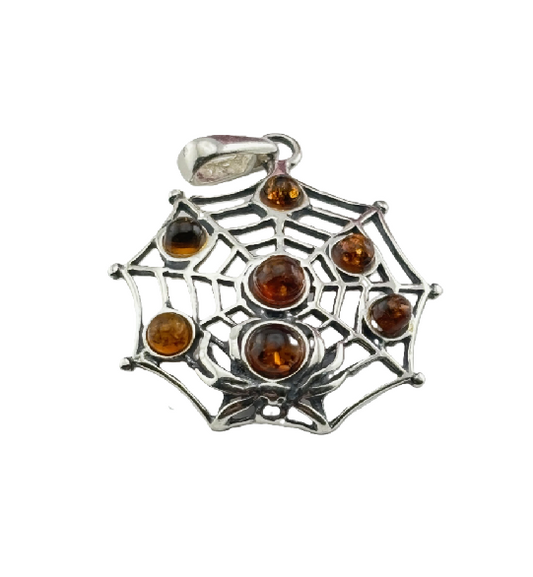 Spider on a Cobweb Cognac Amber Pendant