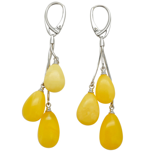 Butterscotch Baltic Amber Sterling Silver Tear Drop Earrings