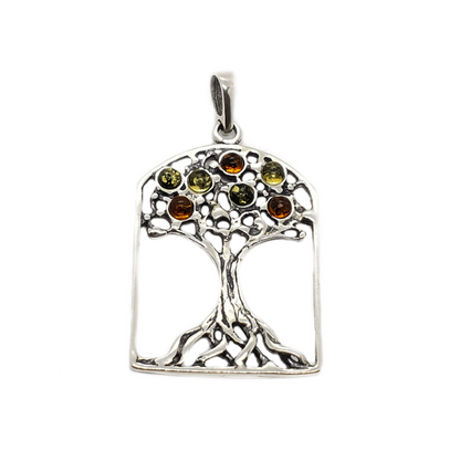 Baltic Amber Multicolor Tree of Life Pendant