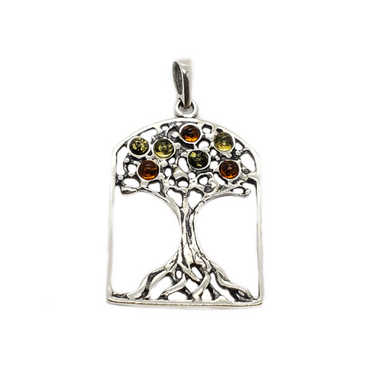 Baltic Amber Multicolor Tree of Life Pendant