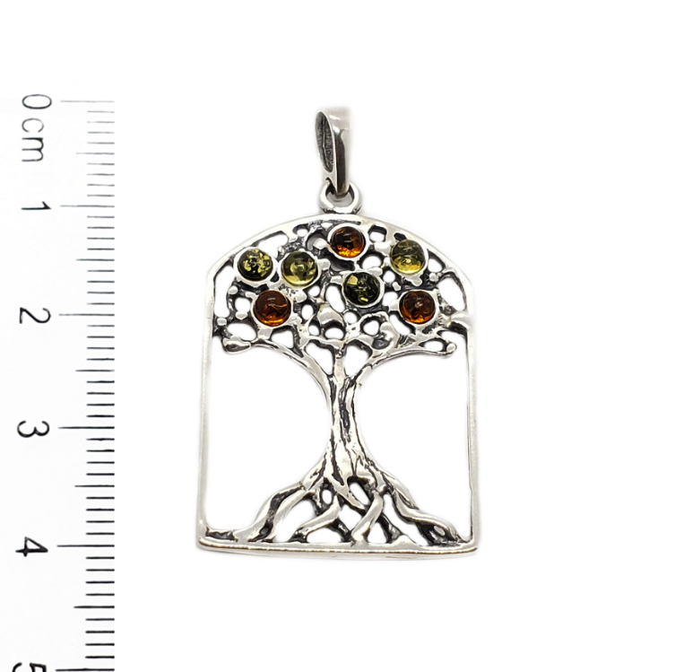 Baltic Amber Multicolor Tree of Life Pendant