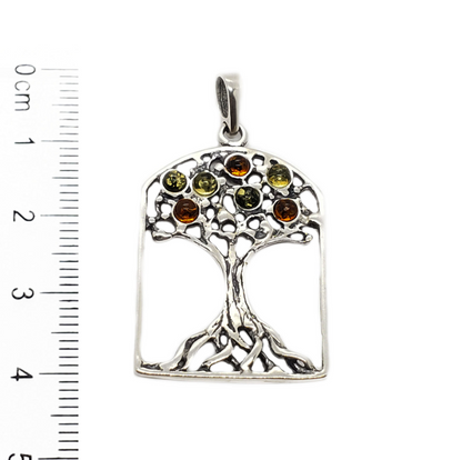 Baltic Amber Multicolor Tree of Life Pendant