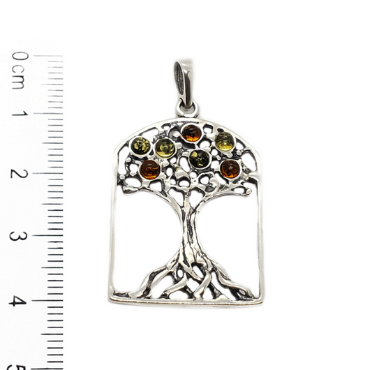 Baltic Amber Multicolor Tree of Life Pendant