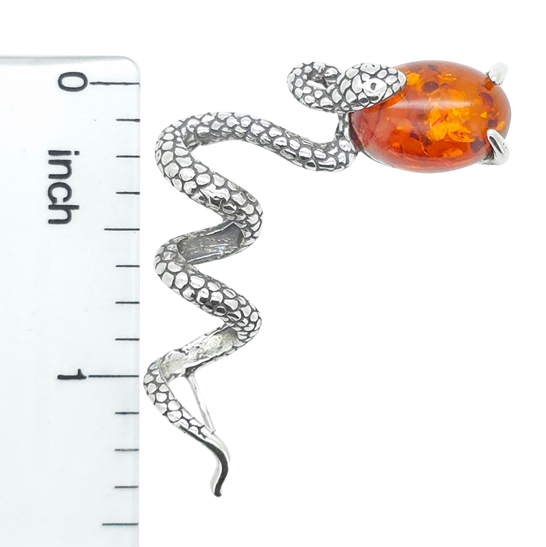Cognac Amber Sterling Silver Snake Pendant