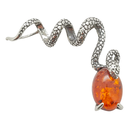 Cognac Amber Sterling Silver Snake Pendant