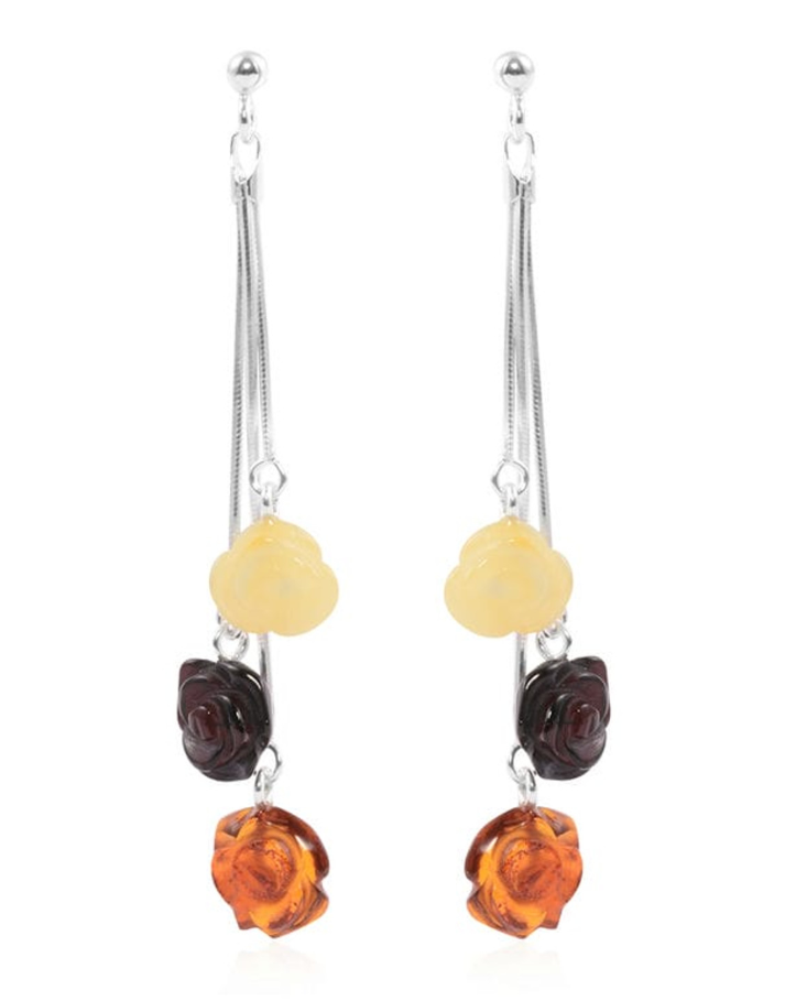 Multi-color Amber Carved Rose Earrings
