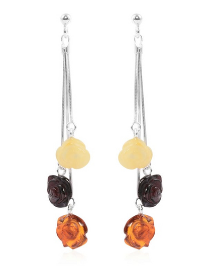 Multi-color Amber Carved Rose Earrings