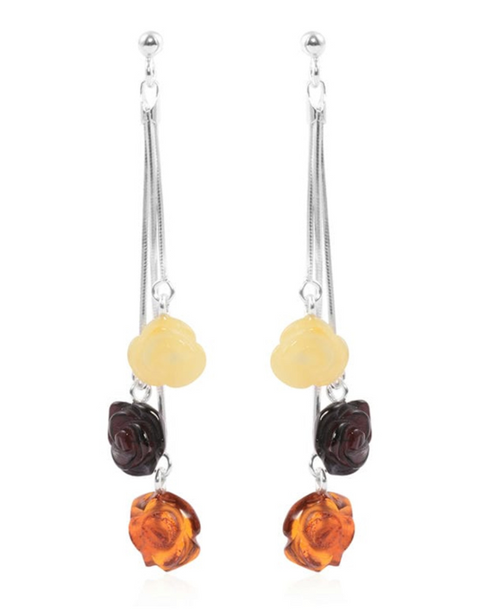 Multi-color Amber Carved Rose Earrings