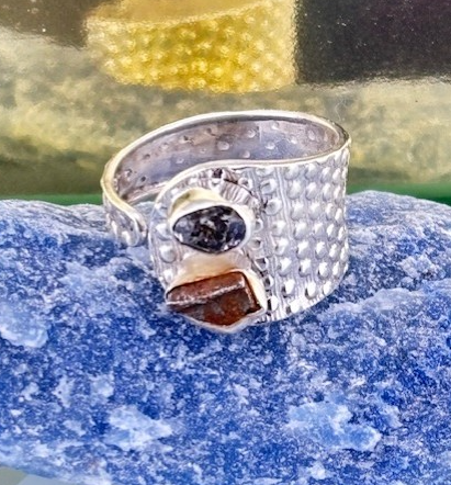 Herkimer Diamond & Meteorite Campo Del Cielo Sterling Ring