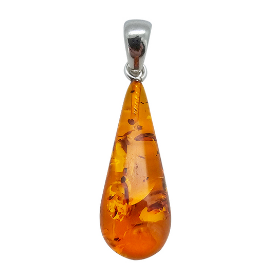 Cognac Amber Sterling Silver Drop Pendant