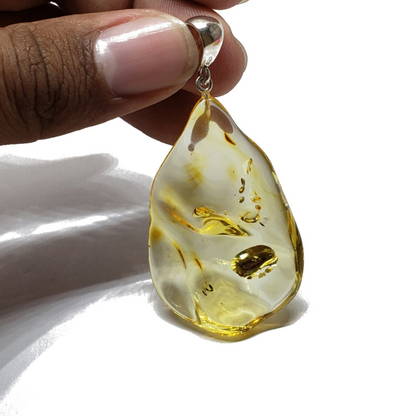 Free-form Wave Drop Amber Pendant