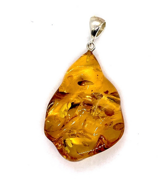 Free-form Wave Drop Amber Pendant
