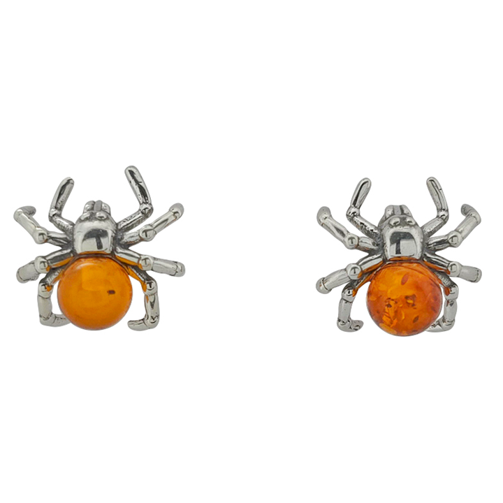 Baltic Amber Pendant & Earrings Set in a Gift Box - Spider on Leaf