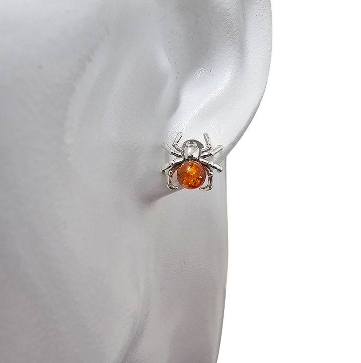 Cognac Amber Spider Stud Earrings