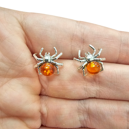 Cognac Amber Spider Stud Earrings