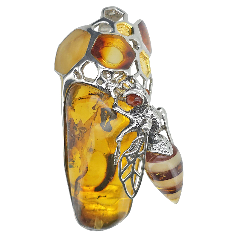 The Queen Bee & Honeycomb Baltic Amber & .925 Sterling Silver Masterpiece
